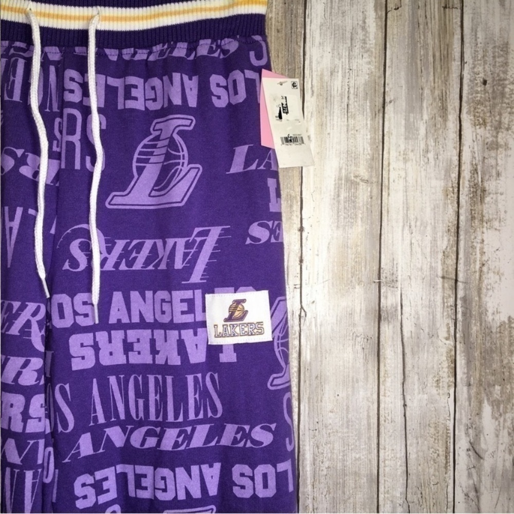 Los Angeles Lakers Wide Leg Pants XS Purple Logo Print NBA Lounge Pants NWT - Picture 6 of 10